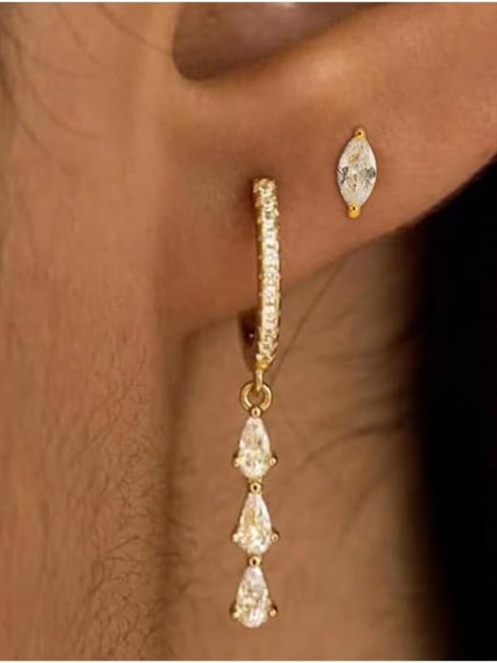 2 Pairs Gold Huggie Hoop Earrings for Women 14k Gold Plated Diamond Stud Earring